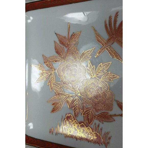 Hand Painted Red Gold Gilt Bird Floral Home Decor Porcelain Square Serving Plate - Picture 10 of 12